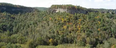 Wooded ridges and sandstone cliffs in Red River Gorge, Kentucky