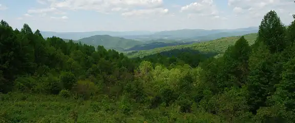 Rolling forested Blue Ridge mountains seen from Skyline Drive, Virginia